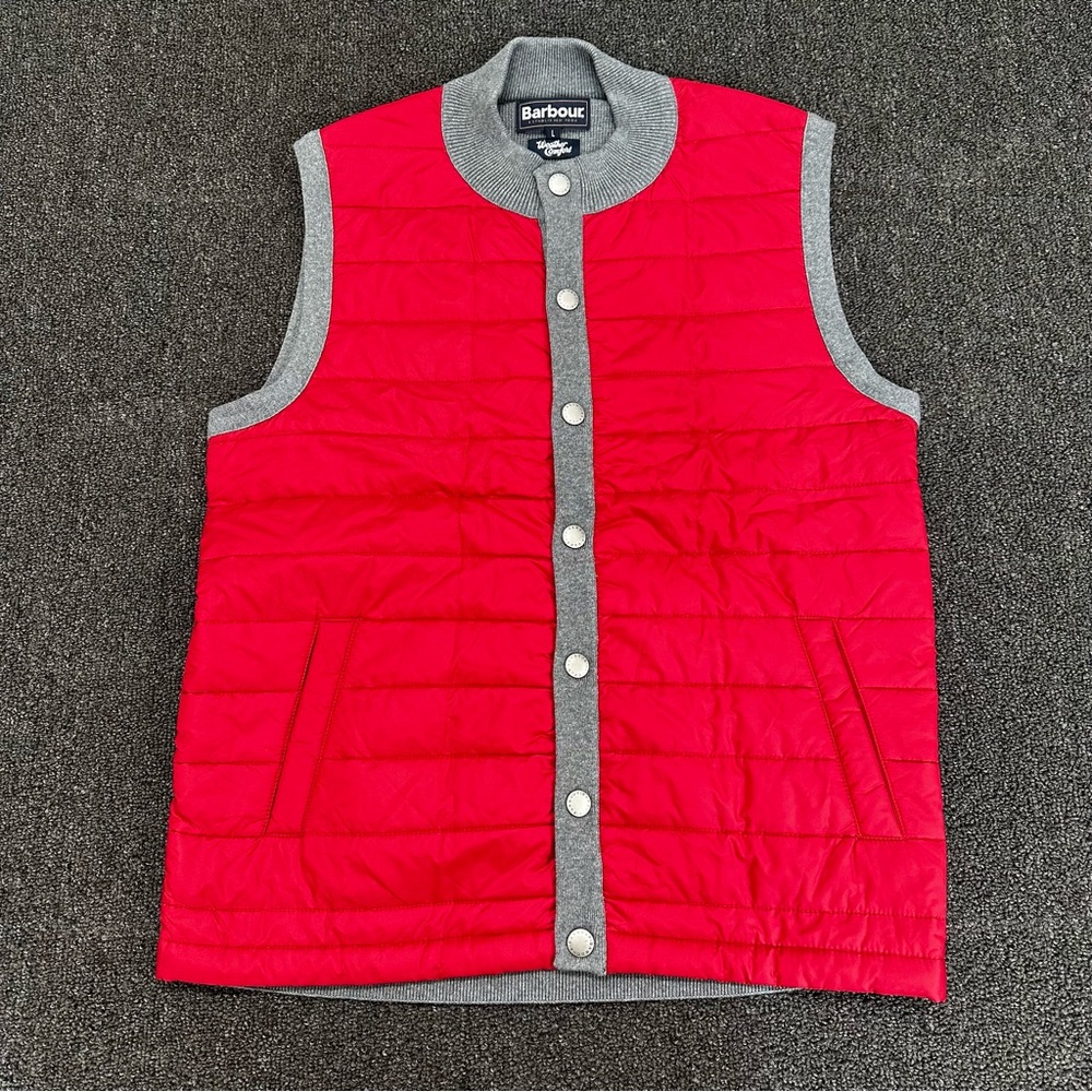 BARBOUR  Men's 'Essential' Gilet Vest Grey/Red size L Weather Comfort